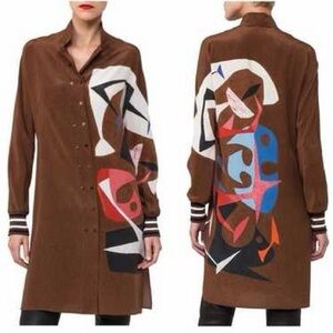 Akris Brown Tunic with Multicolor Abstract Print